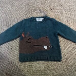 Green Sweater with Brown Animal Design